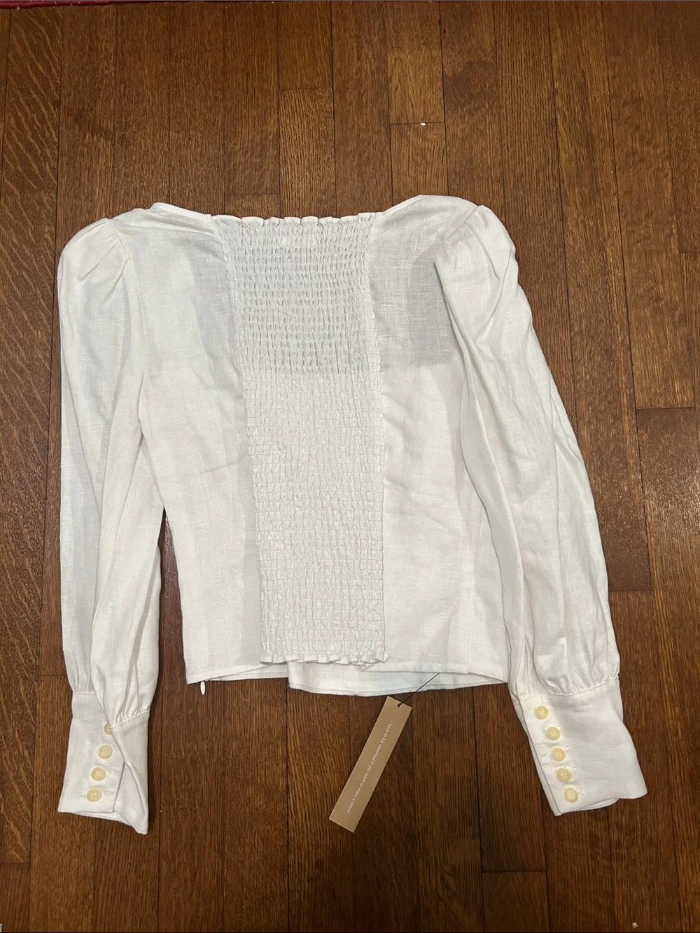 Reformation White Square-Neck Linen Blouse